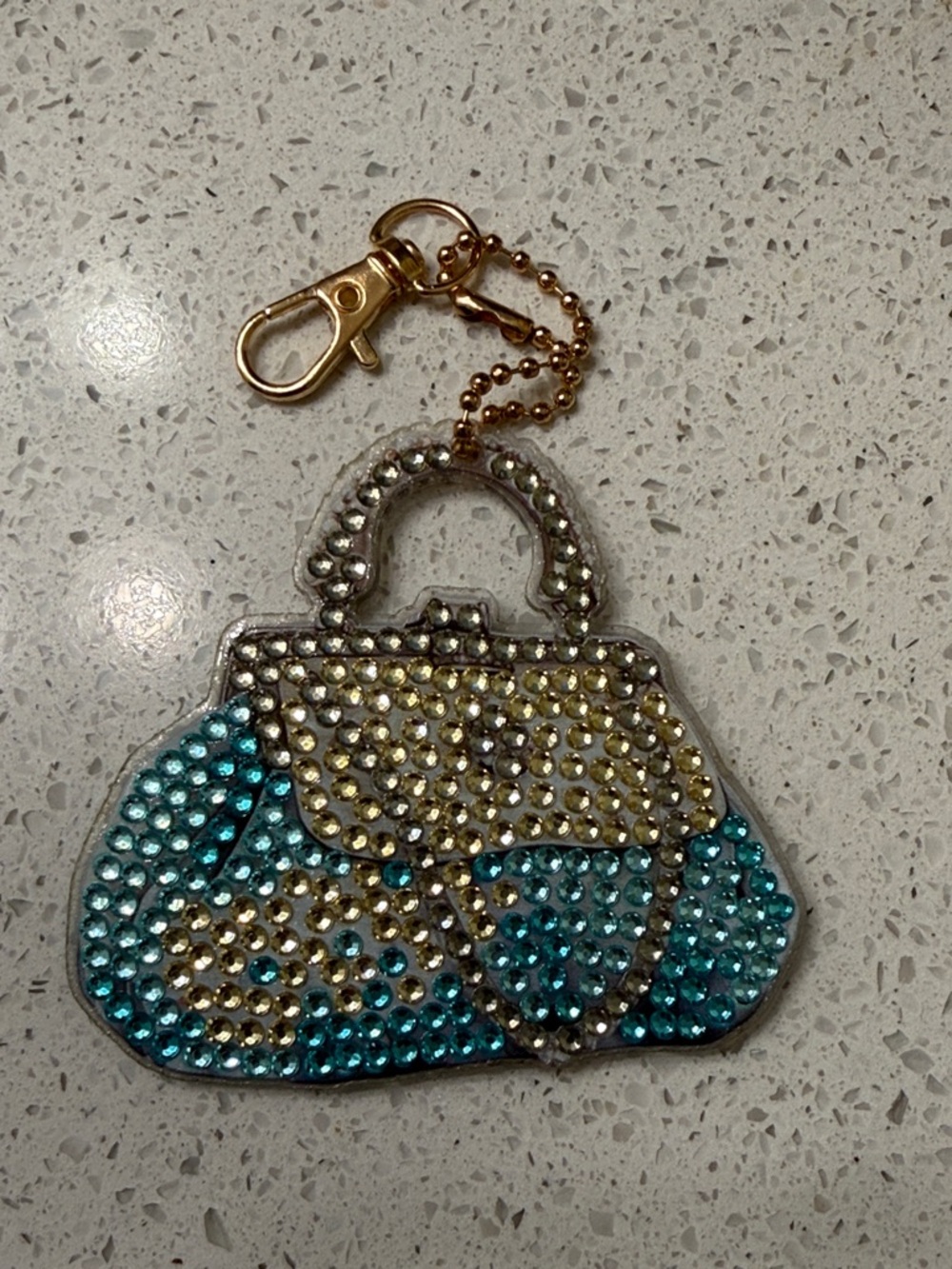 Crystal-Embellished Turquoise & Gold Purse Keychain